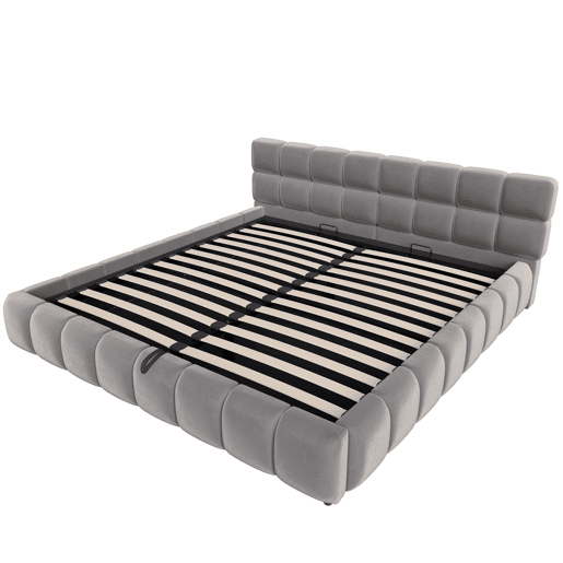 Cama estofada 180x200 cm - com luz LED, cabeceira e armazenamento hidráulico - cinza