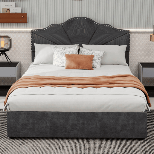 Cama estofada 160x200 - cabeceira macia e confortável, armazenamento alto com pistão - cinza