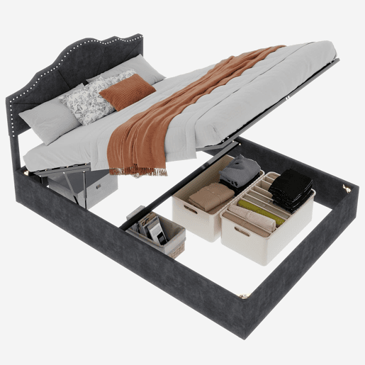 Cama estofada 160x200 - cabeceira macia e confortável, armazenamento alto com pistão - cinza