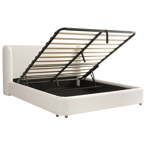 Cama estofada 160x200 - canapé hidráulico e estrado - bege bouclé