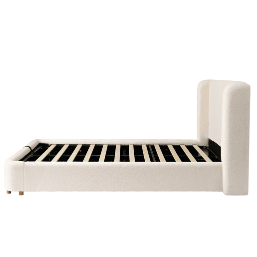 Cama estofada 160x200 - canapé hidráulico e estrado - bege bouclé