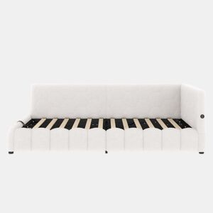 Cama de dia 140x200 - Sofá-cama com LED, armazenamento hidráulico, USB e Tipo-C - Branco