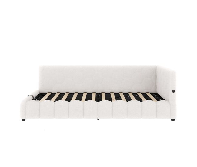 Cama de día 140x200 - sofá cama con led, almacenamiento hidráulico, usb y tipo-c - blanco