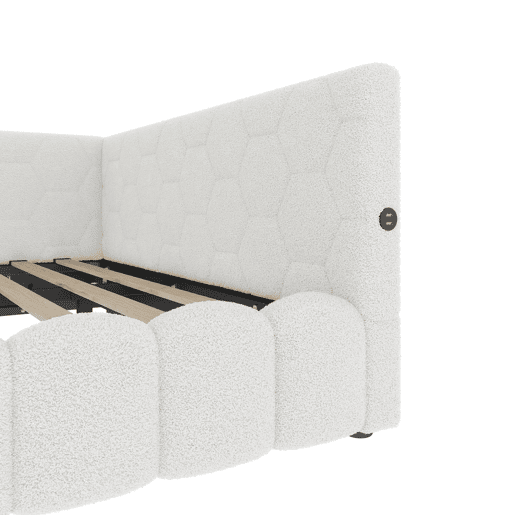Cama de dia 140x200 - Sofá-cama com LED, armazenamento hidráulico, USB e Tipo-C - Branco