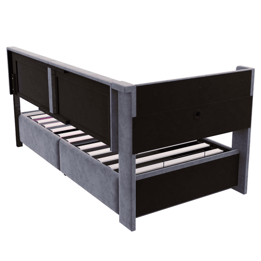 Sofá-cama 90x200 cm - Com LED e portas USB, cabeceira rebatível, sistema de armazenamento hidráulico - Cinza escuro