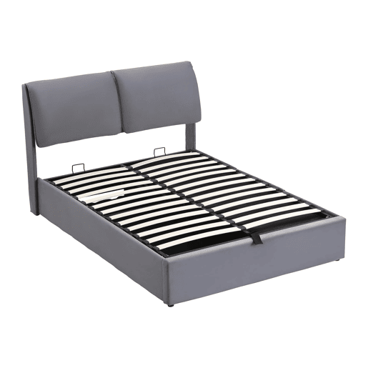 Cama estofada 140x190 - base hidráulica, 3 gavetas, arrumação, sem colchão - cinzento Cama estofada 140x190 - base hidráulica, 3 gavetas, arrumação, sem colchão - cinzento