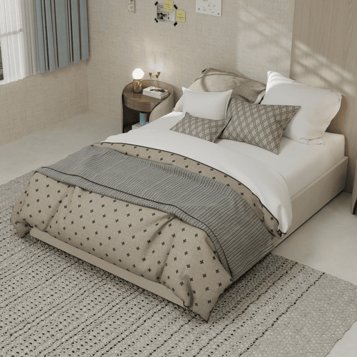 Cama de casal 140x200 cm - Minimalista moderna com pistões elevatórios - Bege