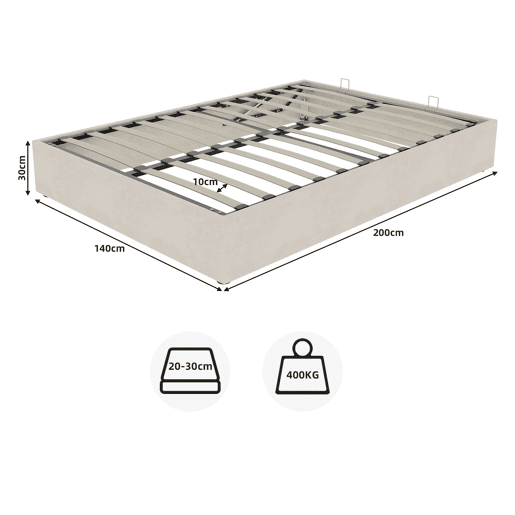 Cama de casal 140x200 cm - Minimalista moderna com pistões elevatórios - Bege