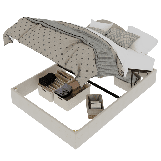 Cama de casal 140x200 cm - Minimalista moderna com pistões elevatórios - Bege