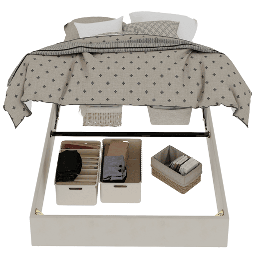 Cama de casal 140x200 cm - Minimalista moderna com pistões elevatórios - Bege