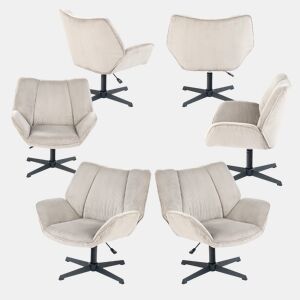 Conjunto 6 Poltronas De Escritório Ou Sala Giratória Estofada Em Tecido De Veludo Canelado Taupe Com Base Metálica Preta Altura Ajustável Estilo Escandinavo Ideal Para Ambientes Modernos