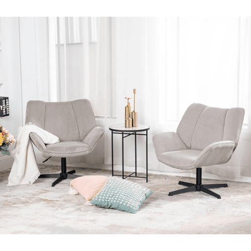 Conjunto 6 Poltronas De Escritório Ou Sala Giratória Estofada Em Tecido De Veludo Canelado Taupe Com Base Metálica Preta Altura Ajustável Estilo Escandinavo Ideal Para Ambientes Modernos