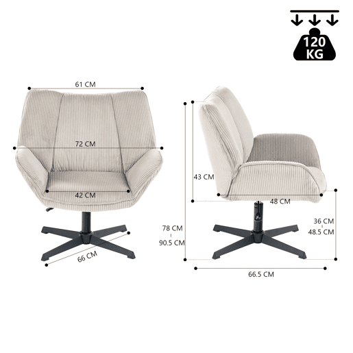 Conjunto 6 Poltronas De Escritório Ou Sala Giratória Estofada Em Tecido De Veludo Canelado Taupe Com Base Metálica Preta Altura Ajustável Estilo Escandinavo Ideal Para Ambientes Modernos