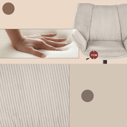 Conjunto 6 Poltronas De Escritório Ou Sala Giratória Estofada Em Tecido De Veludo Canelado Taupe Com Base Metálica Preta Altura Ajustável Estilo Escandinavo Ideal Para Ambientes Modernos