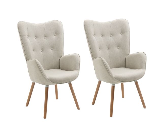 Pack de 2 sillones de salon estilo escandinavo acolchados en tela beige con estructura de acero estable y diseño relajante de meubles cosy