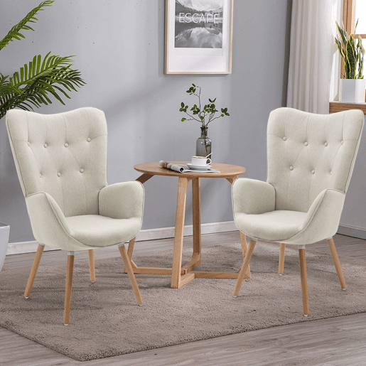 Pack de 2 Poltronas de Sala Estilo Escandinavo Estofadas em Tecido Bege com Estrutura de Aço Estável e Design Relaxante da MEUBLES COSY Pack de 2 Poltronas de Sala Estilo Escandinavo Estofadas em Tecido Bege com Estrutura de Aço Estável e Design Relaxante da MEUBLES COSY
