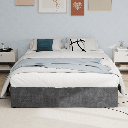 Cama estofada 160x200 - minimalista, com elevador pneumático - cinzenta