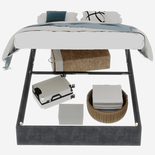Cama estofada 160x200 - minimalista, com elevador pneumático - cinzenta