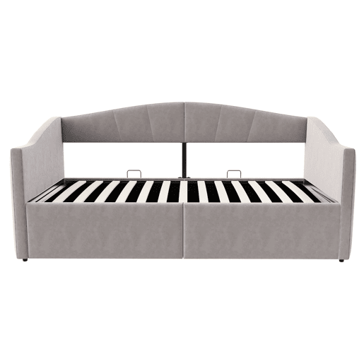 Sofá-cama 90x200 cm - Com arrumação hidráulica, com estrado e braços - Cinza claro