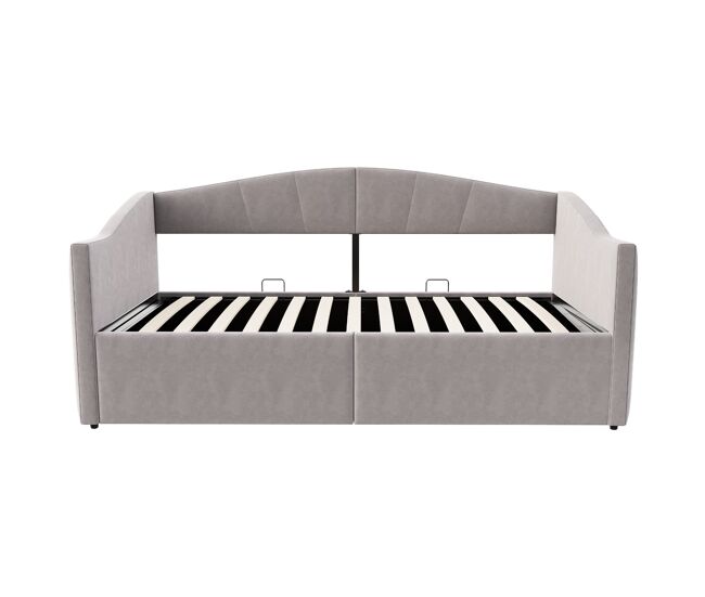Sofá cama 90x200 cm - con almacenamiento hidráulico, con somier y reposabrazos - gris claro