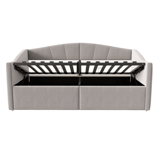 Sofá-cama 90x200 cm - Com arrumação hidráulica, com estrado e braços - Cinza claro