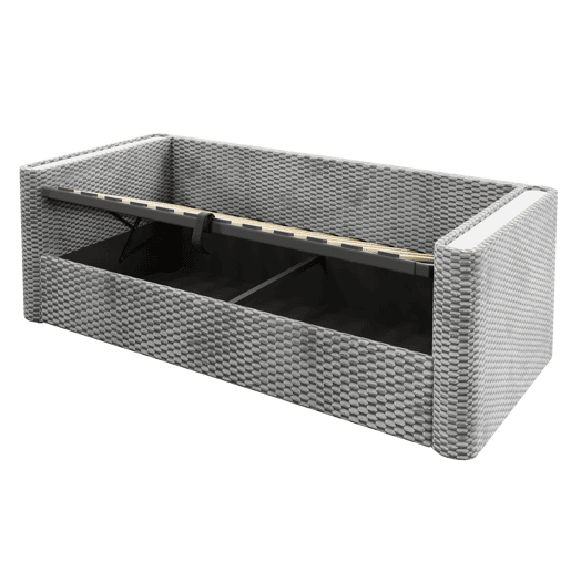 Sofá-cama 90x200 cm - Com iluminação LED, mecanismo hidráulico de arrumação, sem colchão - Cinza