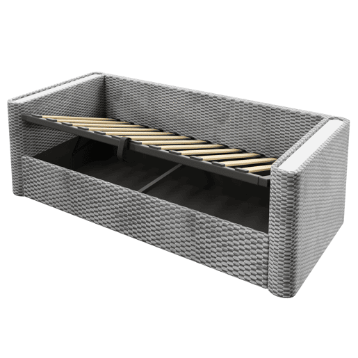 Sofá-cama 90x200 cm - Com iluminação LED, mecanismo hidráulico de arrumação, sem colchão - Cinza