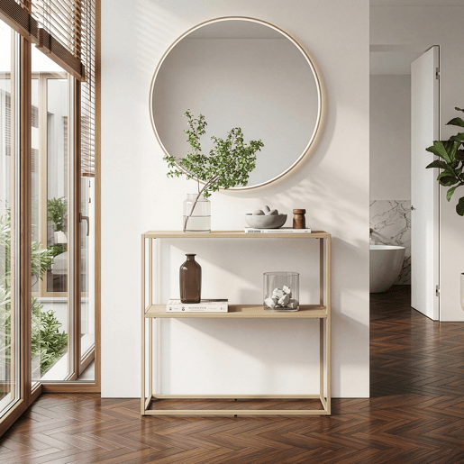 Mesa de consola Strömstad em aço 80 x 80 x 26 cm - camelo en.casa