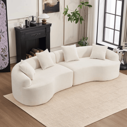 Sofá modular curvo de 4 lugares - Chenille moderno, confortável e elegante - Branco