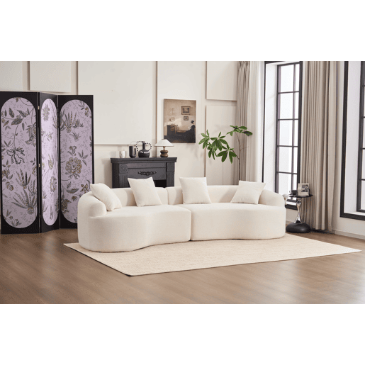 Sofá modular curvo de 4 lugares - Chenille moderno, confortável e elegante - Branco