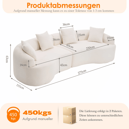 Sofá modular curvo de 4 lugares - Chenille moderno, confortável e elegante - Branco
