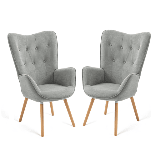 Pack de 2 Poltronas Relax de Estilo Nordico com Encosto Alto Capitone e Pes de Madeira para Sala ou Leitura da MEUBLES COSY