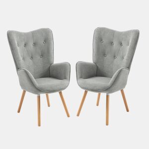 Pack de 2 Poltronas Relax de Estilo Nordico com Encosto Alto Capitone e Pes de Madeira para Sala ou Leitura da MEUBLES COSY