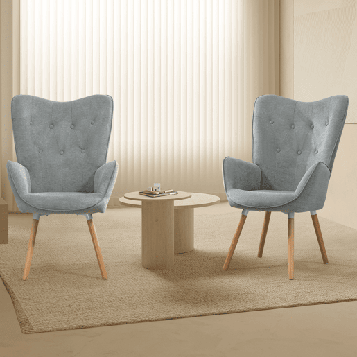 Pack de 2 Poltronas Relax de Estilo Nordico com Encosto Alto Capitone e Pes de Madeira para Sala ou Leitura da MEUBLES COSY
