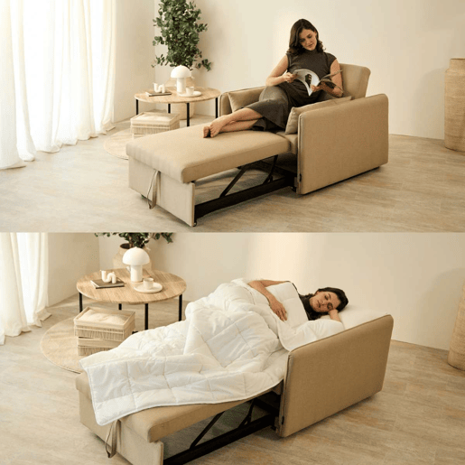Poltrona cama Nest 1 Nalui Recliner 3 em 1 (93x100x79cm) com 2 almofadas Beige