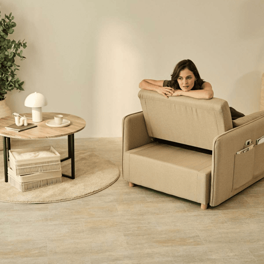 Poltrona cama Nest 1 Nalui Recliner 3 em 1 (93x100x79cm) com 2 almofadas Beige