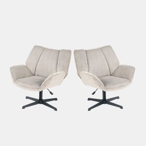 Conjunto 2 Poltronas De Escritório Ou Sala Giratória Estofada Em Tecido De Veludo Canelado Taupe Com Base Metálica Preta Altura Ajustável Estilo Escandinavo Ideal Para Ambientes Modernos