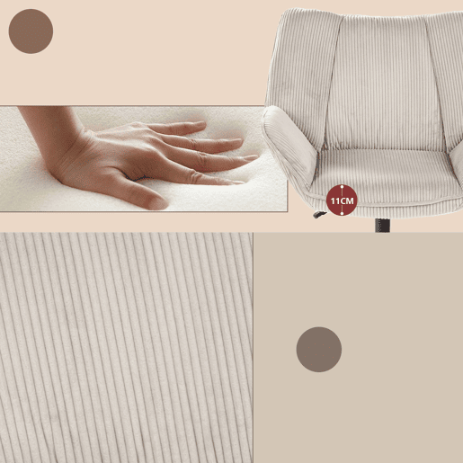 Conjunto 2 Poltronas De Escritório Ou Sala Giratória Estofada Em Tecido De Veludo Canelado Taupe Com Base Metálica Preta Altura Ajustável Estilo Escandinavo Ideal Para Ambientes Modernos