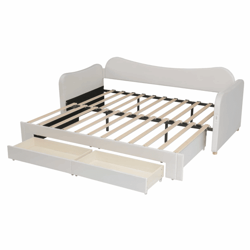 Cama tipo sofá-cama 90x200 cm - 2 gavetas de arrumação, sofá-cama extensível 180 cm, com porta USB - bege Cama tipo sofá-cama 90x200 cm - 2 gavetas de arrumação, sofá-cama extensível 180 cm, com porta USB - bege
