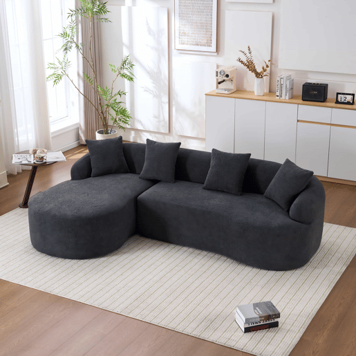 Sofá modular de 3 lugares - curvo, chaise longue à esquerda, chenille, sem montagem - cinzento escuro Sofá modular de 3 lugares - curvo, chaise longue à esquerda, chenille, sem montagem - cinzento escuro