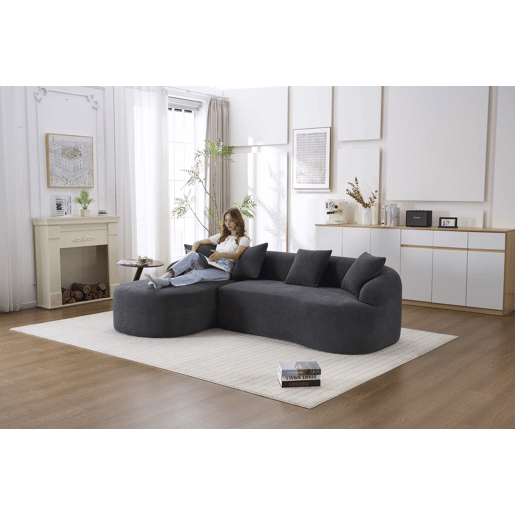 Sofá modular de 3 lugares - curvo, chaise longue à esquerda, chenille, sem montagem - cinzento escuro Sofá modular de 3 lugares - curvo, chaise longue à esquerda, chenille, sem montagem - cinzento escuro