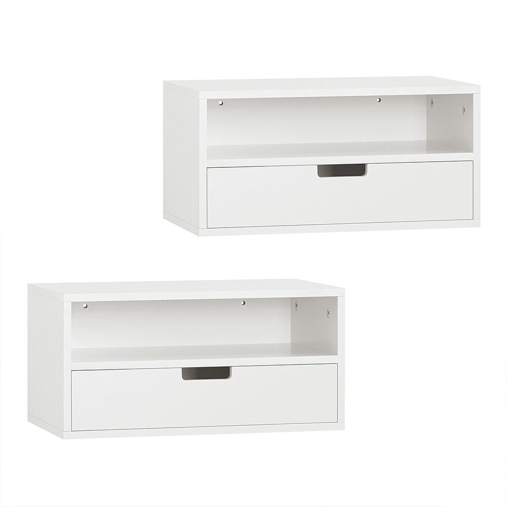 Sobuy | set de 2 mesitas de noche flotantes blancas | mesillas de noche con 2 cajones | mesa de noche en mdf | 45×25×22 cm | capacidad de carga 20 kg | nkd03-wx2