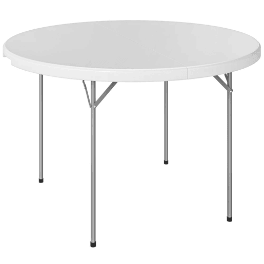 Outsunny Mesa Dobrável Camping, 120x120x74 cm Mesa Dobrável Portátil Leve com Tampo de HDPE Almofadas Antiderrapantes Estrutura Metálica para Acampar Caminhadas Praia Branco
