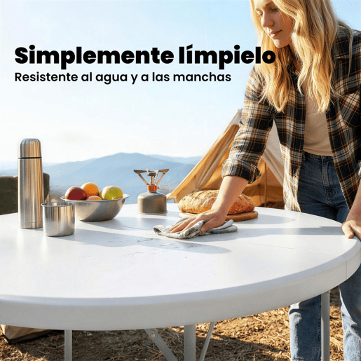Outsunny Mesa Dobrável Camping, 120x120x74 cm Mesa Dobrável Portátil Leve com Tampo de HDPE Almofadas Antiderrapantes Estrutura Metálica para Acampar Caminhadas Praia Branco