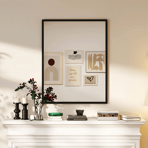 HOMCOM Espelho de Parede 70x90 cm Espelho de Casa de Banho Retangular Decorativo para Sala Entrada Corredor Horizontal ou Vertical Preto