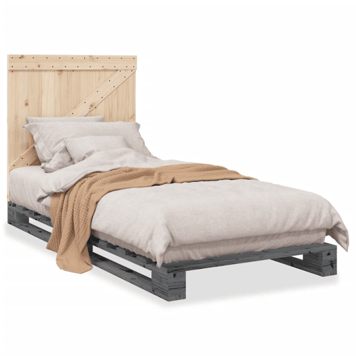 Estrutura de cama de solteiro para adultos com cabeceira 90x200 cm pinho maciço cinzento