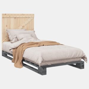 Estrutura de cama de solteiro para adultos com cabeceira 90x200 cm pinho maciço cinzento