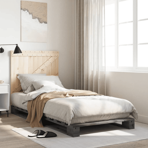 Estrutura de cama de solteiro para adultos com cabeceira 90x200 cm pinho maciço cinzento