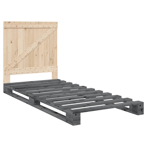 Estrutura de cama de solteiro para adultos com cabeceira 90x200 cm pinho maciço cinzento