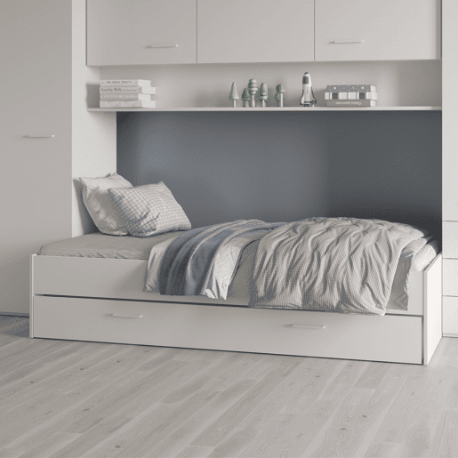Cama com gavetas Tidy para quarto juvenil, compatível com colchões de 90x190 cm, branco fosco